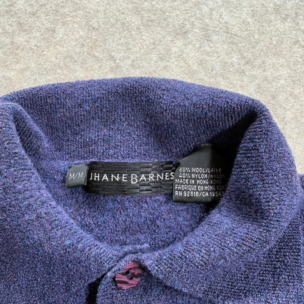 Vintage Men's Purple Wool Blend Boucle Knit Long Sleeve Polo Sweater Size Medium - Picture 3 of 7